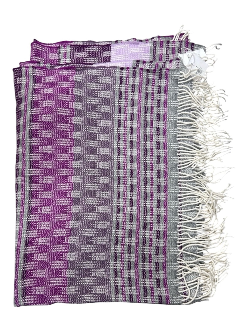 Williams Sonoma Home Checked Stripe Jacquard Wool Throw 51 x 68 Pink Purple NWT